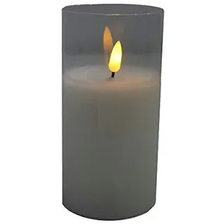 Hochwertige & Edle LED Kerze im Glas - Timer - Realistisch Flackernd - Neuartiges Design (Weiß, Höhe: 15cm - Ø 7,5cm)