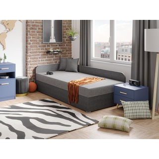 Mirjan24 Einzelbett Uno, Jungenzimmer Einzelbett mit Bettkasten, Stilvoll Schlafzimmer grau