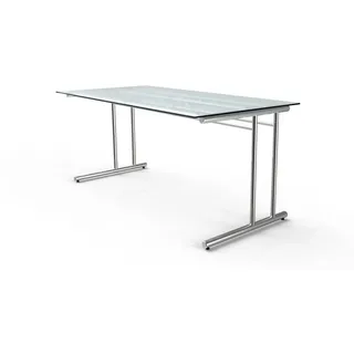 Artline Schreibtisch, manuell höheneinstellbar, Glas - Weiß