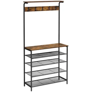 Boxxx Garderobe Vasagle, Braun, Schwarz, Metall, Holzwerkstoff, Vintage, 4 Fächer, 80x183.5x31.5 cm, Garderobe, Garderoben-Sets & Serien, Garderoben-Sets