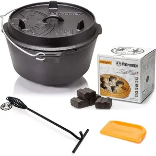 Petromax Feuertopf Starterset ft9-t (Dutch Oven Planer Boden) inkl. Kohlen + Deckelheber + Schaber