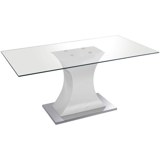 DRW Moderner Esstisch, Glas, Holz und Stahl, Weiß, 160 x 90 x 75 cm
