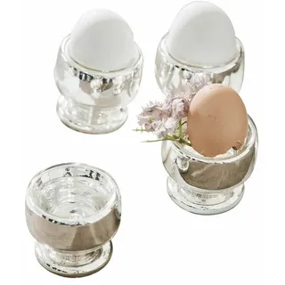 Loberon Eierbecher 4er Set Lilligret, mundgeblasen, edel & klassisch, Geschirr, Eierhalter, Küchenzubehör, Küchenutensilien, Glas, silber