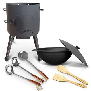Utschak Feuerofen mit Gusseisen Topf runder Boden mit Deckel (12 L) Kazan KazanoFF, Учаг, Outdoor, Feuerschale, Camping, Kasan, Gulaschkanone Dutch Oven (Set 5-12)