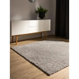 benuta Hochflor-Teppich Soho, quadratisch, Höhe: 31 mm, Teppich Wohnzimmer, Schlafzimmer, Esszimmer, Rutschfest, Waschbar grau quadratisch | 200 cm x 200 cm x 31 mm
