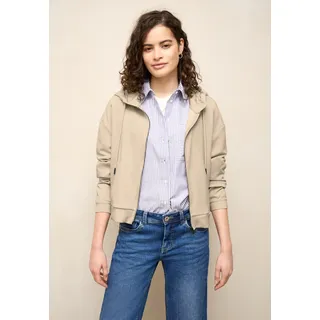 Sweatjacke STREET ONE STUDIO, Damen, Gr. 42, beige (stone sand), Sweatware, 48% Polyester, 45% Modal, 7% Elasthan, unifarben, normal normal, ohne Ausschnitt, Bündchen, Sweatjacken Sweatjacke, mit Kapuze