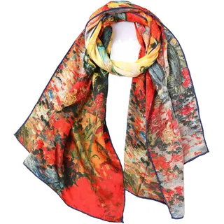 Prettystern Damen langer Seidenschal bunt 160cm Kunstdrucke van Gogh Silk Scarf der rote Weingarten in Arles P699 - 160 cm X 43 cm