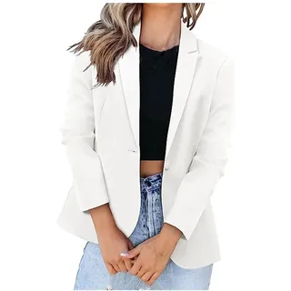 KDEIHT Blazer Damen Sommer Kurzblazer Casual Business Jacke Arbeit Büro Strickjacke Einfarbig Revers Mantel Anzüge Slim Leicht Coat Langarm Elegant Bequem Sommermantel Vintage Lässiges Kleidung - L