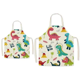 Eyands Eltern-Kind-Schürze für das Kochen - super nettes Muster Baumwolle und Leinen Küchenschürze für Mom Kinder, Kochen Malerei Gartenschürze - adult and kid