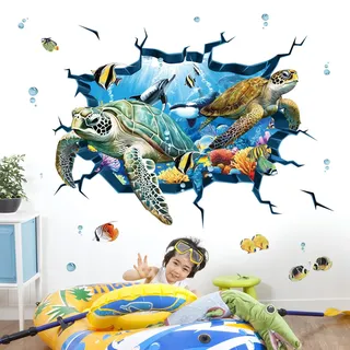 decalmile Wandsticker Unterwasserwelt Meeresschildkröten Wandtattoo Fisch | Abziehbare und Aufklebbare Wandaufkleber, DIY Abnehmbare Wandkunst Abziehbilder, Wandfreundlich, Leuchtenden Farben