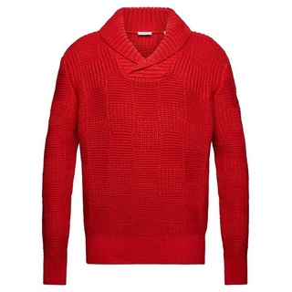Esprit V-Ausschnitt-Pullover Grobstrick-Pullover mit Schalkragen rot