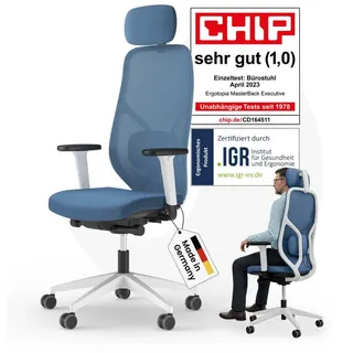 Ergotopia Bürostuhl MasterBack ergonomischer Schreibtischstuhl mit Kopfstütze (bereits montiert) blau