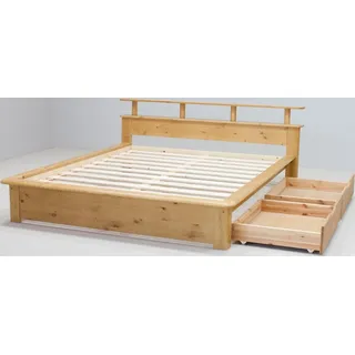 OTTO home Funktionsbett "FINJA " Kieferbett, Futonbett, Kopfteil mit Ablagefläche, zertifiziertes Massivholz, Schubkästen optional braun