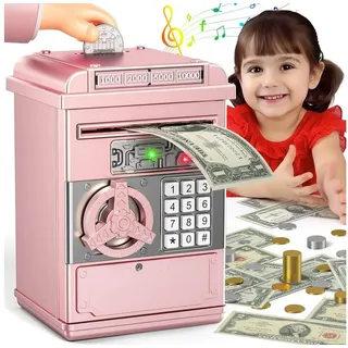 LA CUTE Spardose Elektronische Passwort-Sparschwein für Kinder Roségold Tresor, (Elektronische Spardose für Kinder ab 3 Jahren, Spardose mit Code, Ton, Münzschlitz – ohne Batterien), Kinderspardose mit Code, Geldeinzug & Sound in Roségold rosa