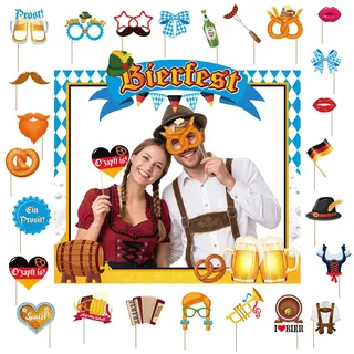 YOMOVER 26Stk Oktoberfest Deko Fotobox Accessoires Bayrische Fotorequisiten | Oktoberfest Selfie Foto Requisiten Photo Booth Props Party Deko, Interessantes Design, Riesiger Rahmen, Langlebige Material