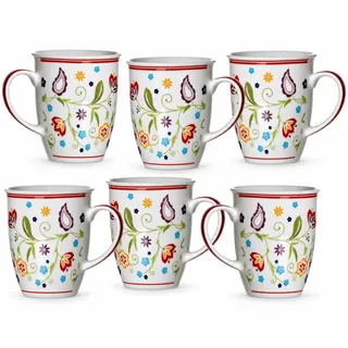 Ritzenhoff & Breker 42795 Kaffeebecher-Set Doppio Shanti, 6-teilig | Spülmaschinen- und mikrowellengeeignete Porzellantassen für Kaffee mit buntem Paisley-Blüten-Dekor