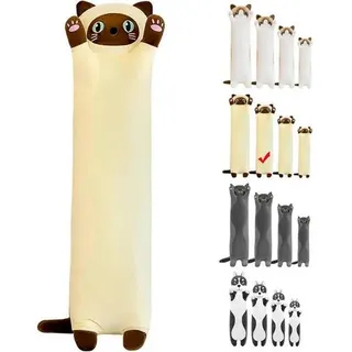 Kuscheltier Katze Plüsch Kissen Stofftier Geschenk Kinder Gelb 90cm