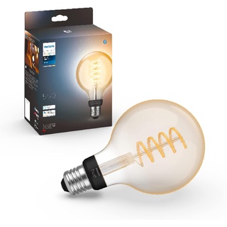 Philips Hue White E27 Filament Globe Lampe (550 lm), dimmbare LED Lampe für das Hue Lichtsystem mit warmweißen Licht, smarte Lichtsteuerung über Sprache und App