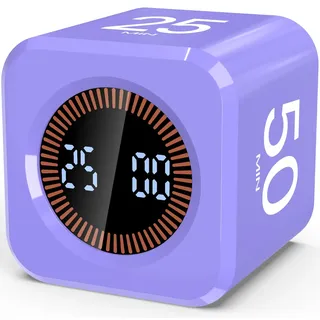 Pomodoro Timer Cube, Visueller Würfel-Timer für Kinder, Digitale LED Drehbarer Timer mit 5/10/25/50 Min & Custom Countdown, Lautlos/Ton Modi, USB-C für Lernen, Arbeit, Küche, ADHS (Violett)