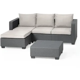 Allibert Salta Gartenlounge Graphit – 3-Sitzer Sofa & Tisch-Hocker – Wetterfeste Rattan-Optik inkl. Polster – UV-Beständig & Stabil – Hochwertiges Outdoor Set Made in Europe