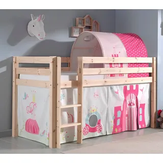 Spielbett Hochbett Kinderbett 90x200 Vorhang Prinzessin Rosa Tunnel Holzbett
