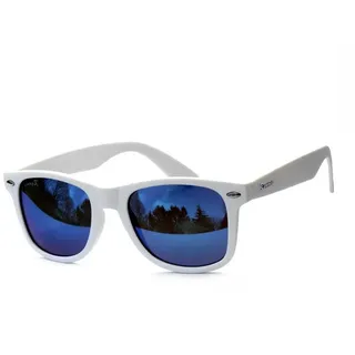 Rennec Sonnenbrille (Ovale Sonnenbrille Herren Festivalbrille Damen Weiß Matt Markenbrille, Retro Nerd Brille mit Brillenbeutel) Gläser Getönt oder Verspiegelt 3in2 Bügelgelenke blau