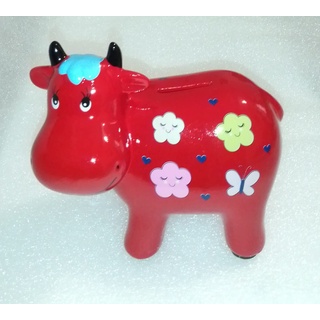 Spardose Kuh rot mit Wolken aus Keramik