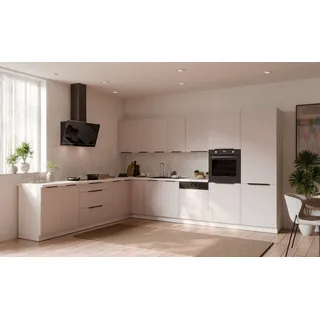 Küchen-Preisbombe Winkelküche Como L-Form 290 cm Beige/Weiß