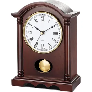 AYRELY Klassische Kaminuhr – Elegante Tischuhr im Holzdesign mit goldfarbenem Pendel, Vintage Standuhr für Wohnzimmer, Schlafzimmer & Landhausstil Deko