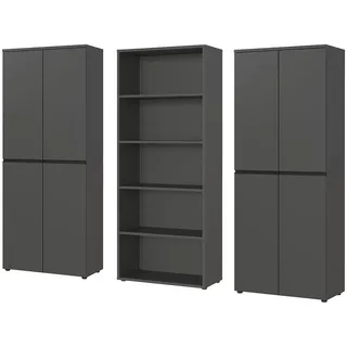 Germania Büromöbel-Set GERMANIA "Lemont", grau (graphit), B:272cm H:197cm T:40cm, Holzwerkstoff, Kunststoff, Metall, Arbeitsmöbel-Sets, Büromöbel-Set, Set bestehend aus 2 Aktenschränke 4042 und 1 Aktenregal 4235