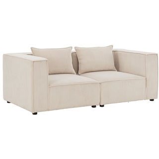 Juskys modulares Sofa Domas S - Couch Wohnzimmer - 2 Sitzer mit Lehnen & Kissen - Cord Beige