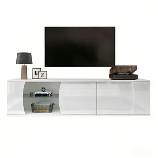 Okwish TV-Schrank Lowboard 180x40x45 cm Weiß Glas/MDF/Spanplatte