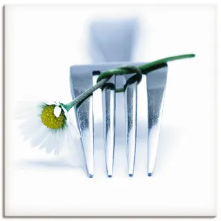 Leinwandbild ARTLAND "Gabel und Blume", weiß (farbe bild(er): weiß), B:40cm H:40cm, Bilder, Leinwandbild, auf Holzrahmen gespannt