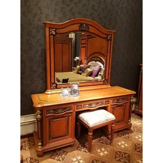Xlmoebel Schminktisch Eleganter Schminktisch im Barock-Rokoko-Stil mit Spiegel und Hocker (Schminktisch mit Spiegel und Hocker, Schminktisch + Spiegel + Hocker), Hergestellt in Europa braun