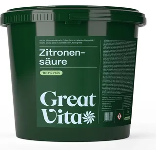 great vita GreatVita Zitronensäure Pulver 5 kg Eimer | Lebensmittelqualität, E330, reine Citronensäure Monohydrat