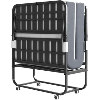 STILVORA Klappbett 190x96 Twin Gästebett faltbar mit Komfort-Matratze, Metallrahmen, Rollen, platzsparend, mobil, hohe Belastbarkeit, Schwarz