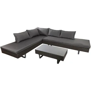 Gartenlounge-Set MY FLAIR, braun (braun, braun, anthrazit), B:250cm H:63cm T:75cm, Polyrattan, Eisen, Sitzmöbel-Sets, 1 Sofa, 1 Tisch