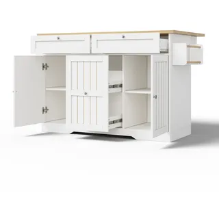 stilvora Kücheninsel MDF Natur/Weiß 120x45x92 cm mit klappbarer Platte und Rollen