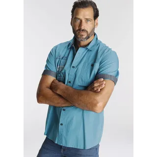 Kurzarmhemd MAN'S WORLD, Herren, Gr. XXXL (47/48), N-Gr, blau (türkis), Obermaterial: 100% Baumwolle, bedruckt, unifarben, bequem, abgestepptes Bündchen, Hemden, mit Print