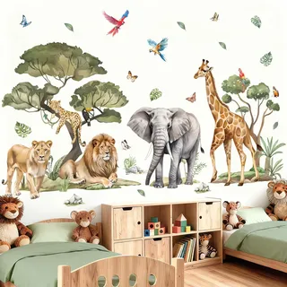 wondever Wandtattoo Safari Tiere Baum Wandsticker Dschungel Tiere XXL