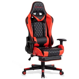 Seven Comfort Gaming-Stuhl Gaming Stuhl mit Fußstütze (Professioneller Gamingstuhl), Mit Kopfstütze und Lendenwirbelstütze, mit einer einziehbaren Fußstütze rot