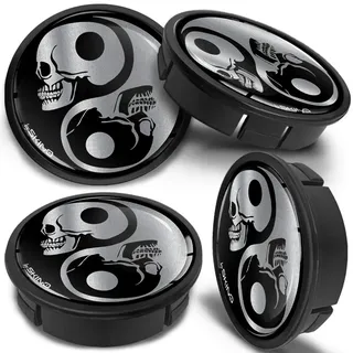 SkinoEu 4 x 60mm Universal Schwarz Silber Schädel Yin Yang Alufelgen Nabenkappen Felgen Kappen Felgendeckel Radkappen Radnabendeckel Nabendeckel Felgenkappen CXZ 2