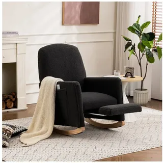 GLP Schaukelsessel Schaukelsessel mit Hocker, ergonomischer Relaxsessel (bis 120 kg belastbar, stabiler Stuhl mit Holzfüßen und hoher Rückenlehne), stilvolles und bequemes Design für Wohnzimmer und Schlafzimmer schwarz