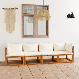 The Living Store 4-Sitzer-Gartensofa mit Auflagen Creme Akazie Massivholz - Creme