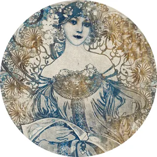 KOMAR Vliestapete "Goddess" Tapeten 125x125 cm (Breite x Höhe), rund und selbstklebend Gr. B/L: 125 m x 125 m, Bahnen: 1 St., braun (braun, blau) Vliestapeten