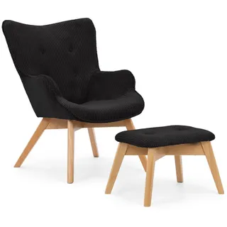 s-style möbel Lounge-Sessel Lenari Textil 71 x 96 x 86 cm Schwarz mit Hocker