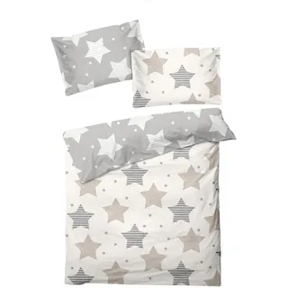 Traumschlaf Wendebettwäsche Sterne Biber Beige 160 x 210 cm + 65 x 100 cm