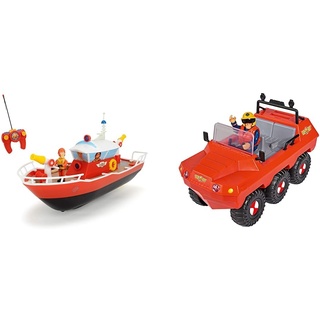 Dickie Toys FMS RC Titan RC Boot, Feuerwehrmann Sam Spielzeug, RC Boot & Simba 109251051 - Feuerwehrmann Sam Hydrus Amphibienfahrzeug, mit Figur, schwimmt auf dem Wasser, 20cm, für Kinder ab 3 Jahren