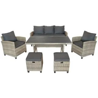 bellavista - Home&Garden® Gartenlounge-Set »Madeira II« Dininglounge Set Rattan Sitzgruppe Loungemöbel Lounge, (Set, 6-tlg), grau, Polyrattan, für 7 Personen, wetterfest - Garten, Terrasse braun|grau