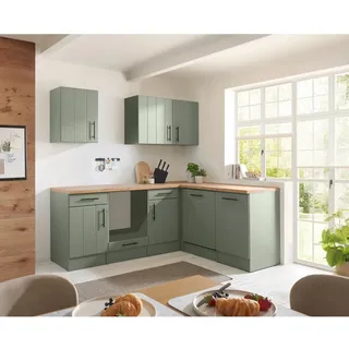 Respekta Winkelküche L-Form 220 cm Grün